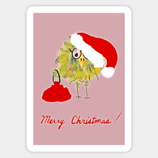 Funny Bird with Santa Hat and Sack Christmas Card! Sticker